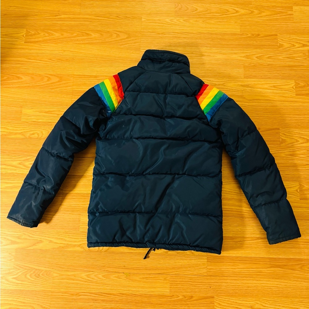Vintage 70s Prime North Navy Blue Rainbow Stripe Ski Winter Down Jacket VGUC Sm - Picture 14 of 16